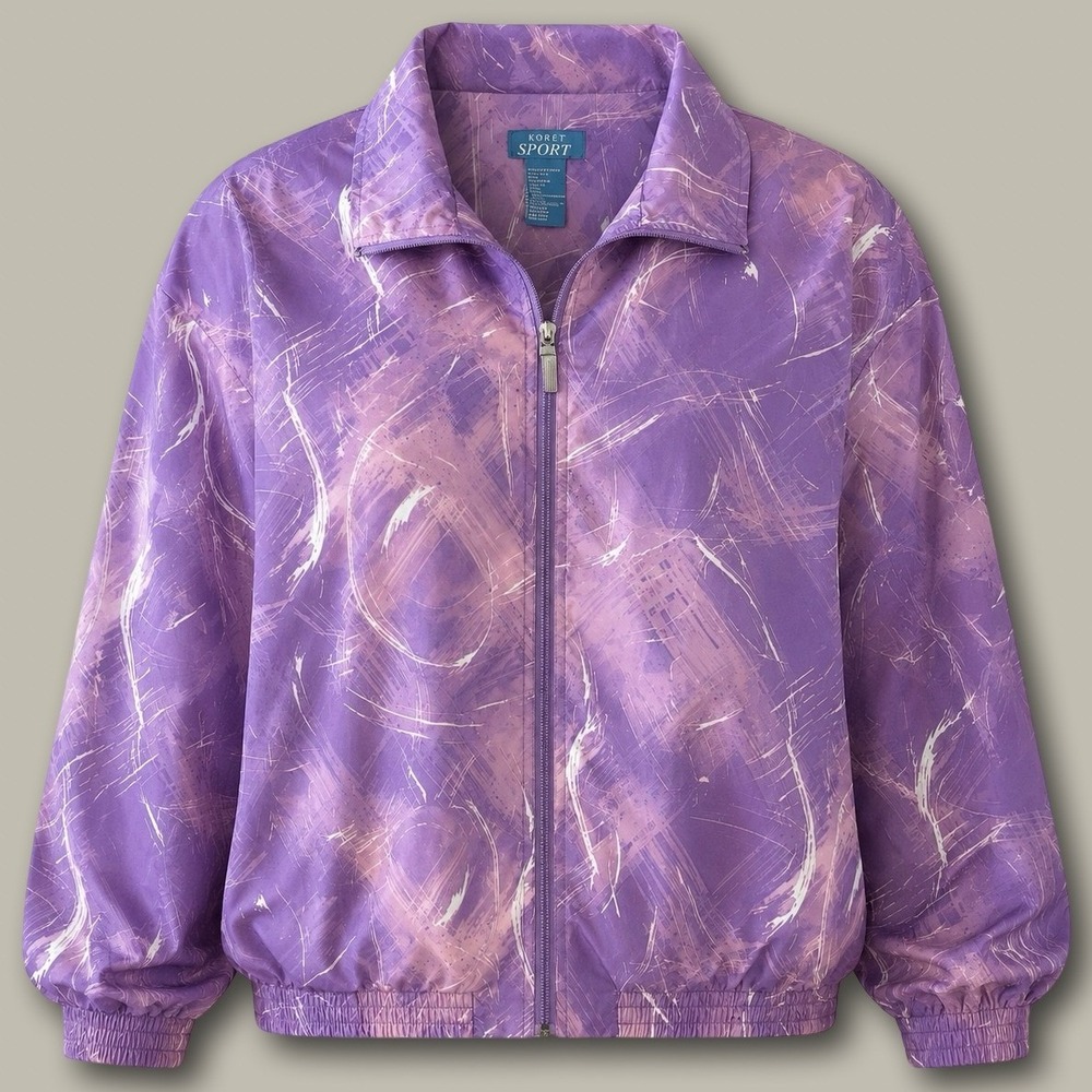 Koret Sport Vintage Abstract Print Windbreaker Jacket Petite Large Purple Zip